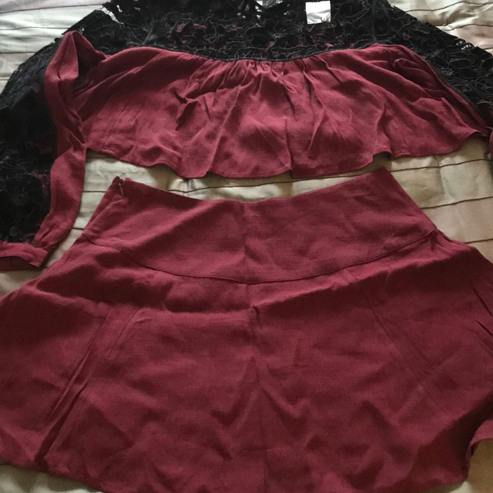 Two piece set Women Free People embroidered blouse and mini skirt 8 NWT Bundle